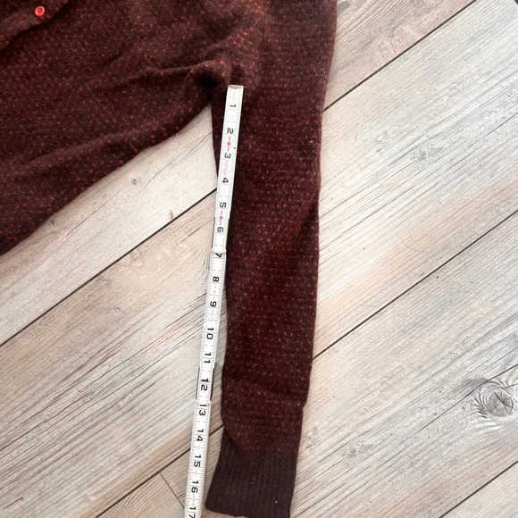 Vintage 100% Lambs Wool Eagles Eye Brown Patterned Cardigan Sweater Small - Picture 6 of 8
